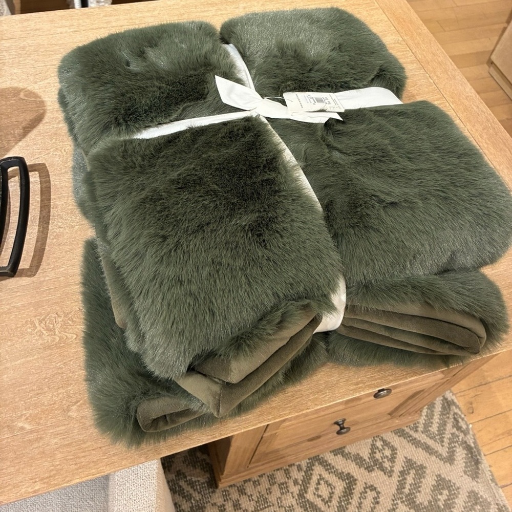 Green Faux Fur Mink Throw Blanket
